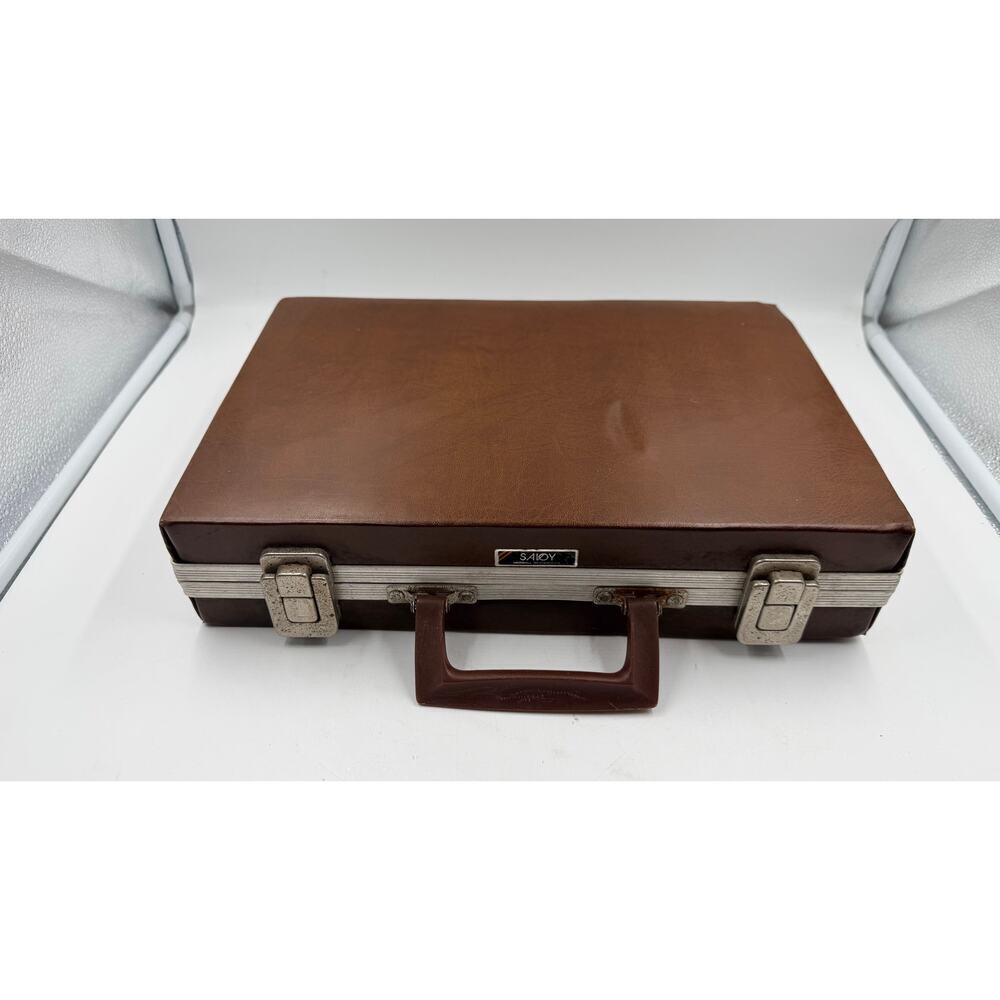 Vintage Savoy Cassette Tape Storage Briefcase Brown Silver Trim with 23 Tapes